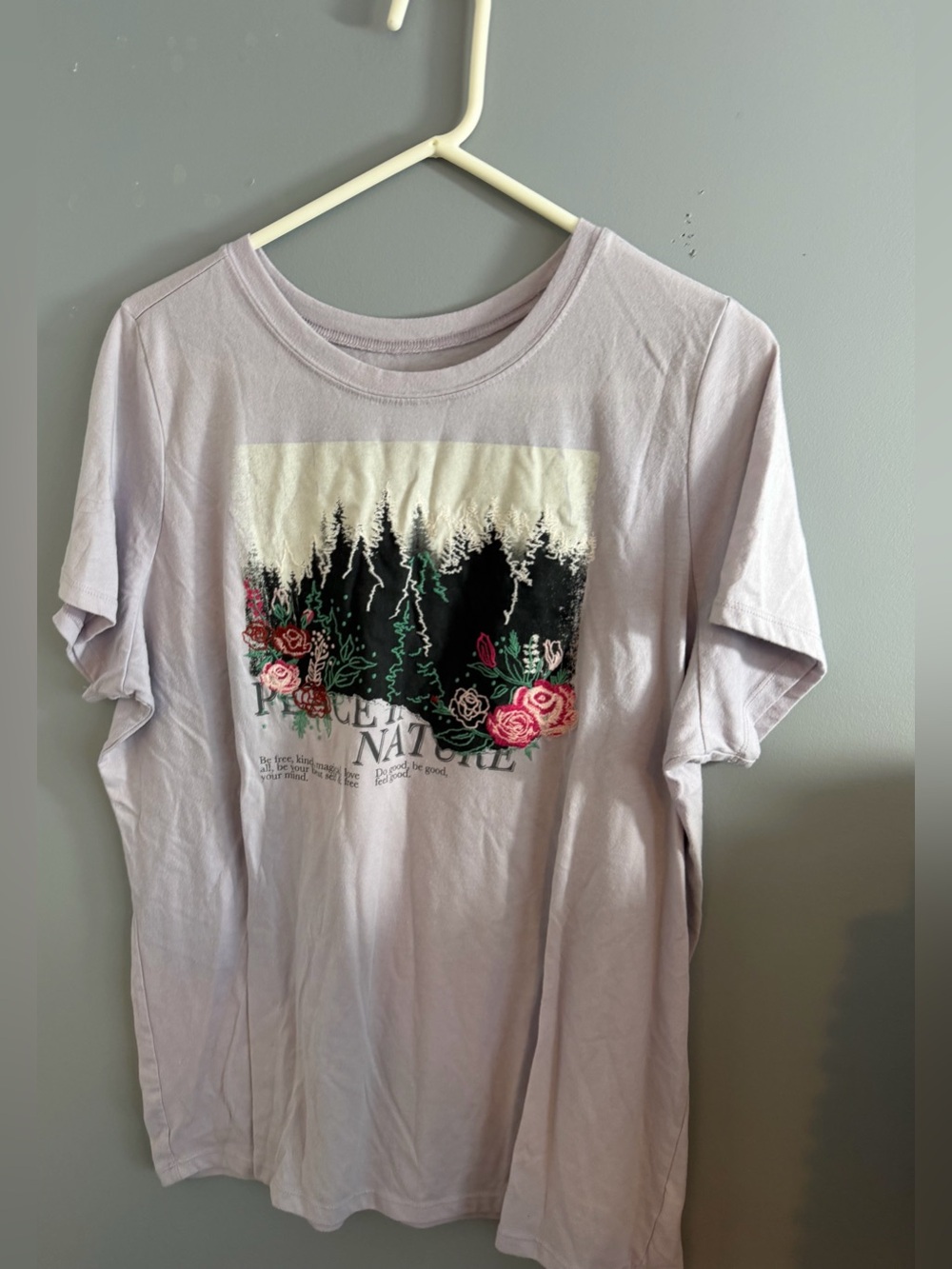 torrid Lilac Graphic Tee with Black Forest and Pink Roses